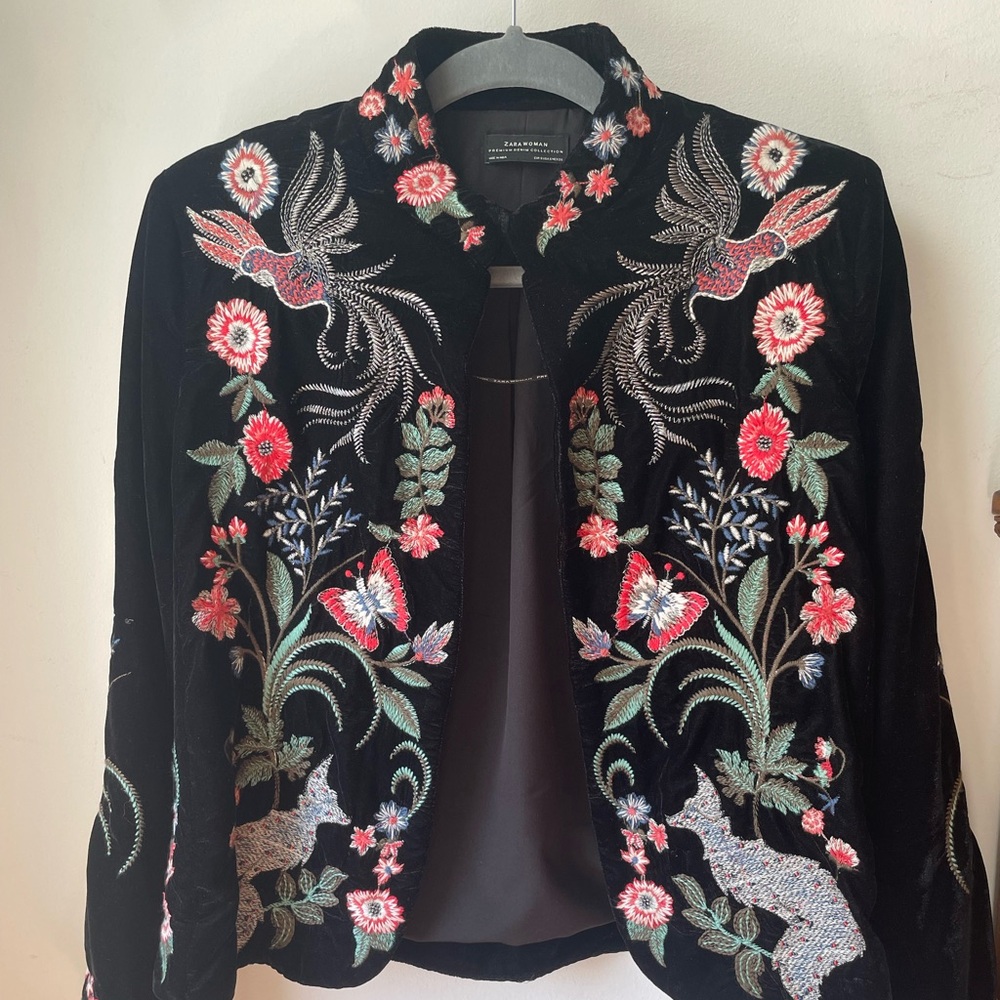 Embroidered Black Jacket by Zara